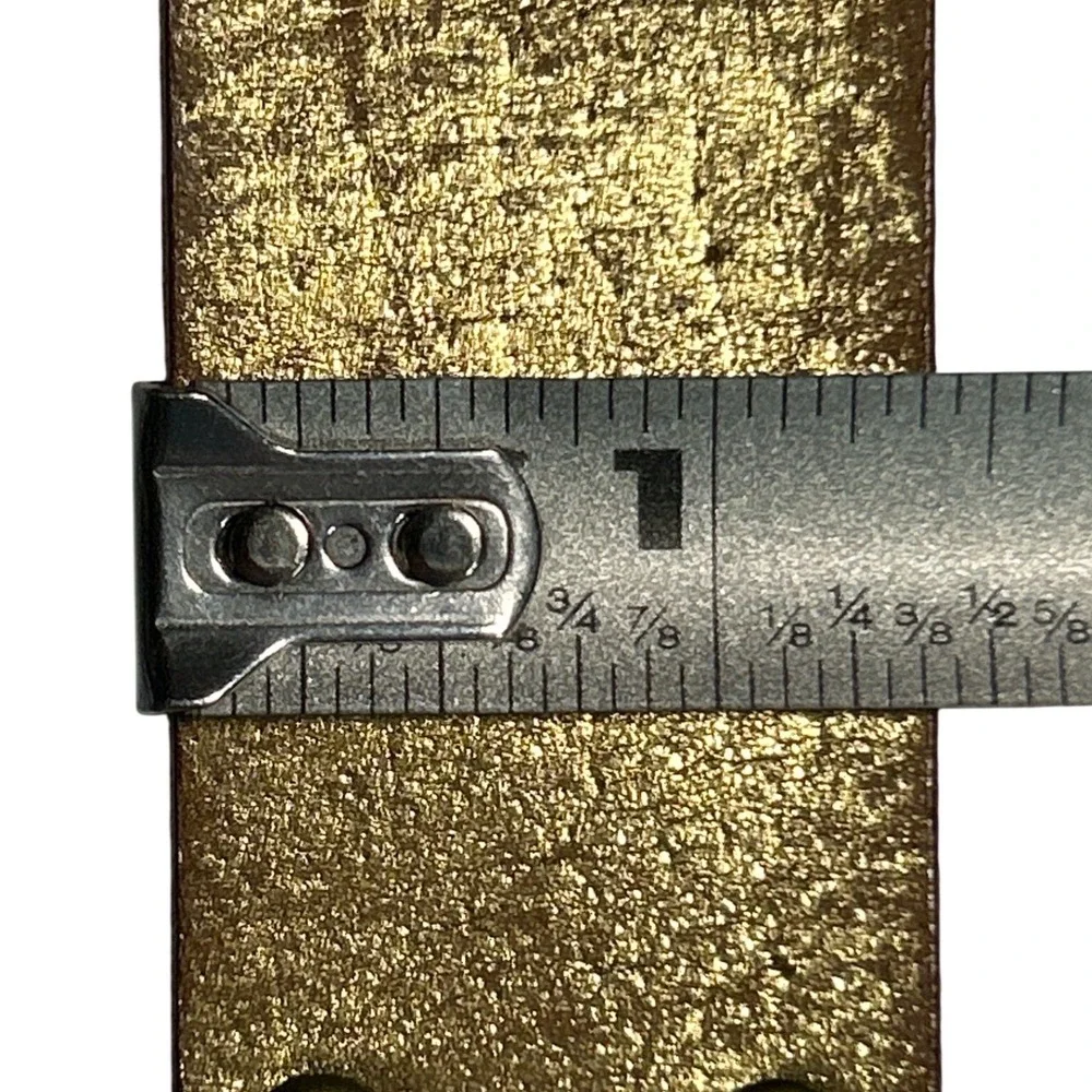 Womens Distressed Metallic Gold Studded Leather Belt Wide Brass Buckle L (33-37)